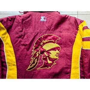 USC Trojans 90s STARTER puffer 1/2 jacket Pullover 2XL red gold LA NCAA vintage